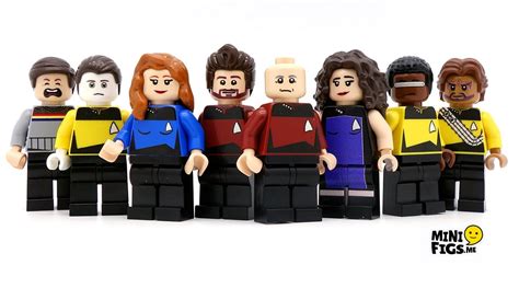 The complete bridge crew minifigures from the LEGO Star Trek Enterprise set.